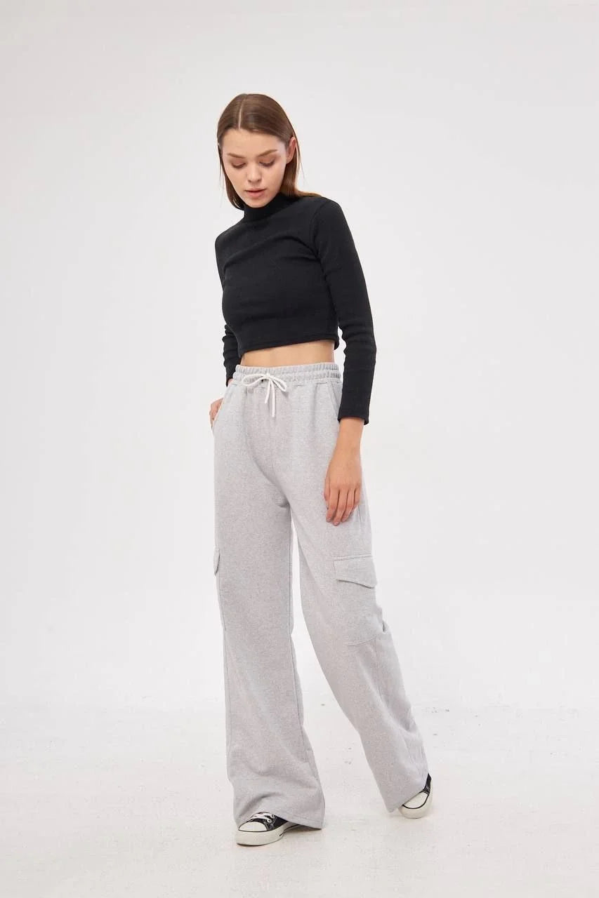 Kargo Cepli Palazzo Oversize Kesim İki iplik Bol Paça Eşofman Altı Pantalon - Varsayılan