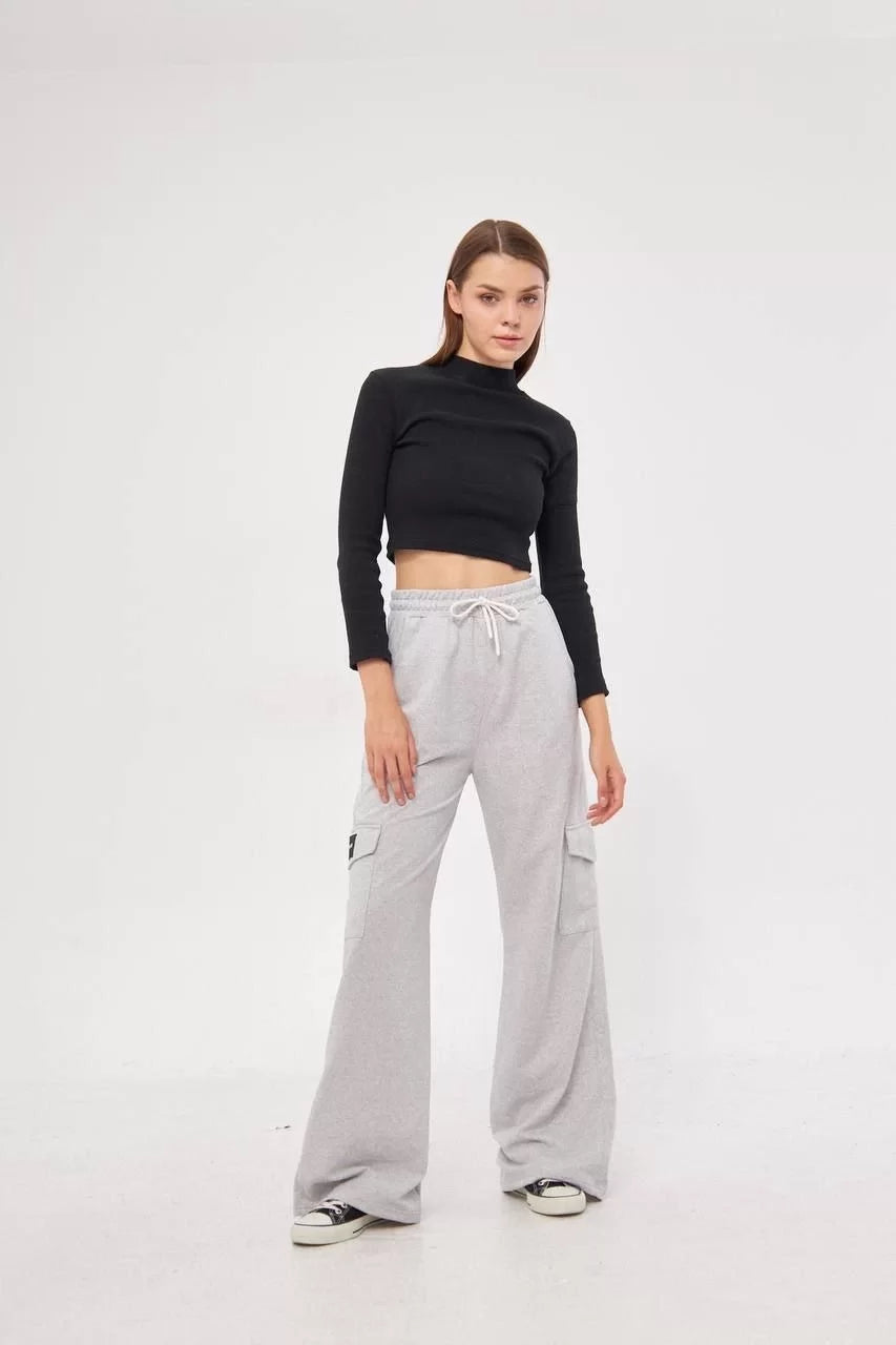 Kargo Cepli Palazzo Oversize Kesim İki iplik Bol Paça Eşofman Altı Pantalon - Varsayılan