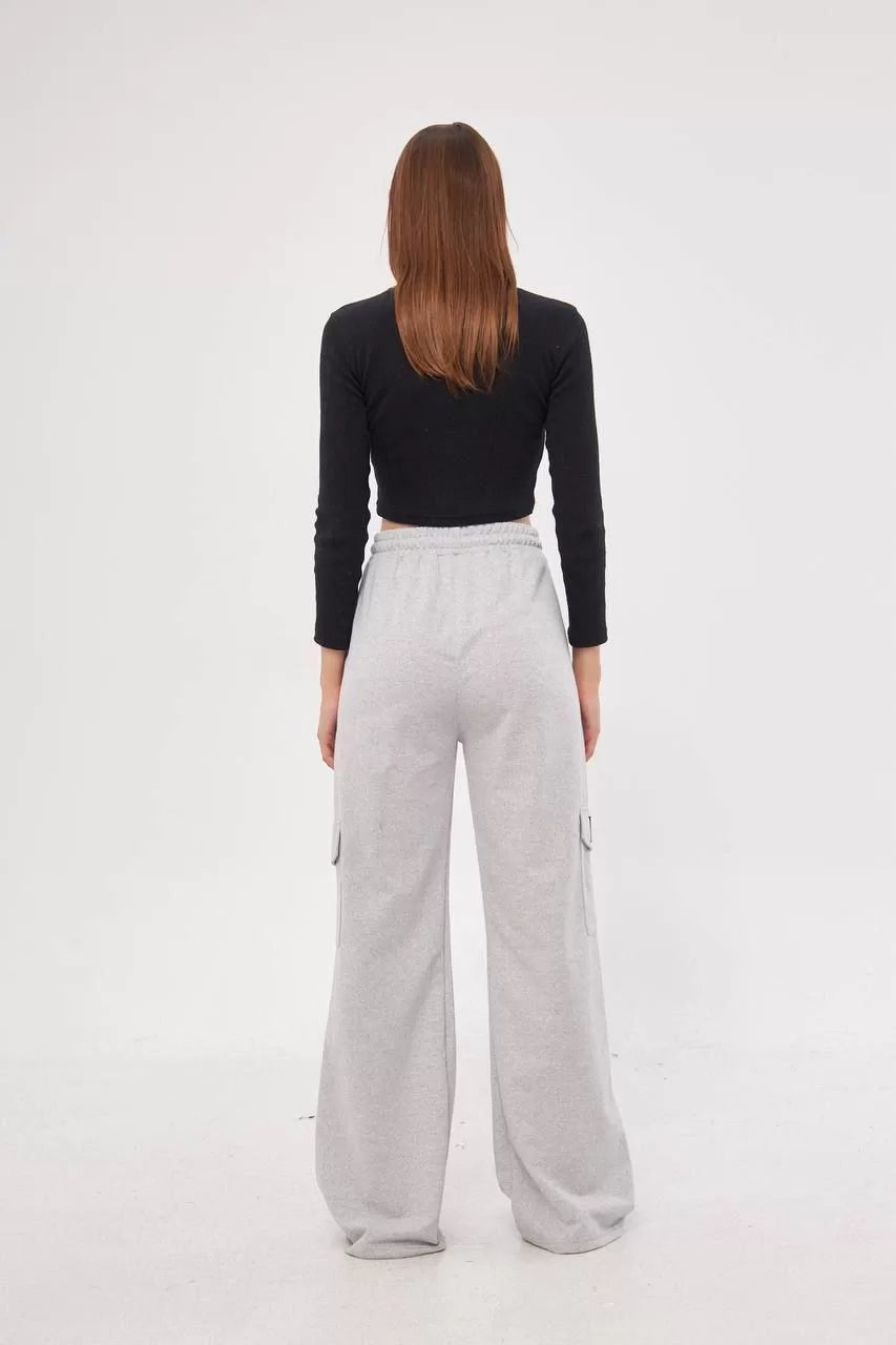 Kargo Cepli Palazzo Oversize Kesim İki iplik Bol Paça Eşofman Altı Pantalon - Varsayılan