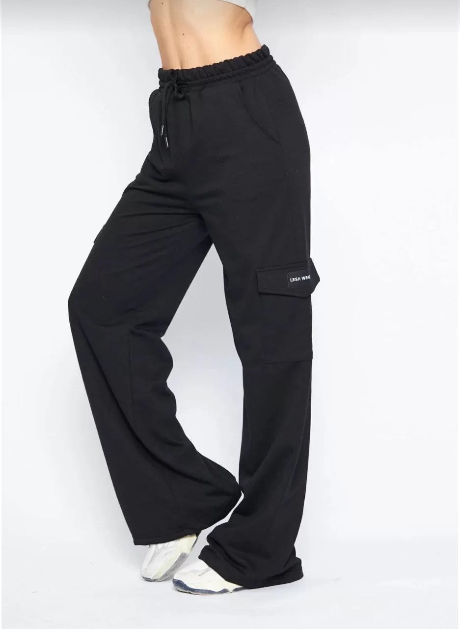 Kargo Cepli Palazzo Oversize Kesim İki iplik Bol Paça Eşofman Altı Pantalon - Varsayılan