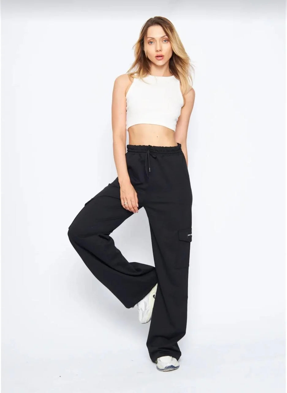Kargo Cepli Palazzo Oversize Kesim İki iplik Bol Paça Eşofman Altı Pantalon - Varsayılan