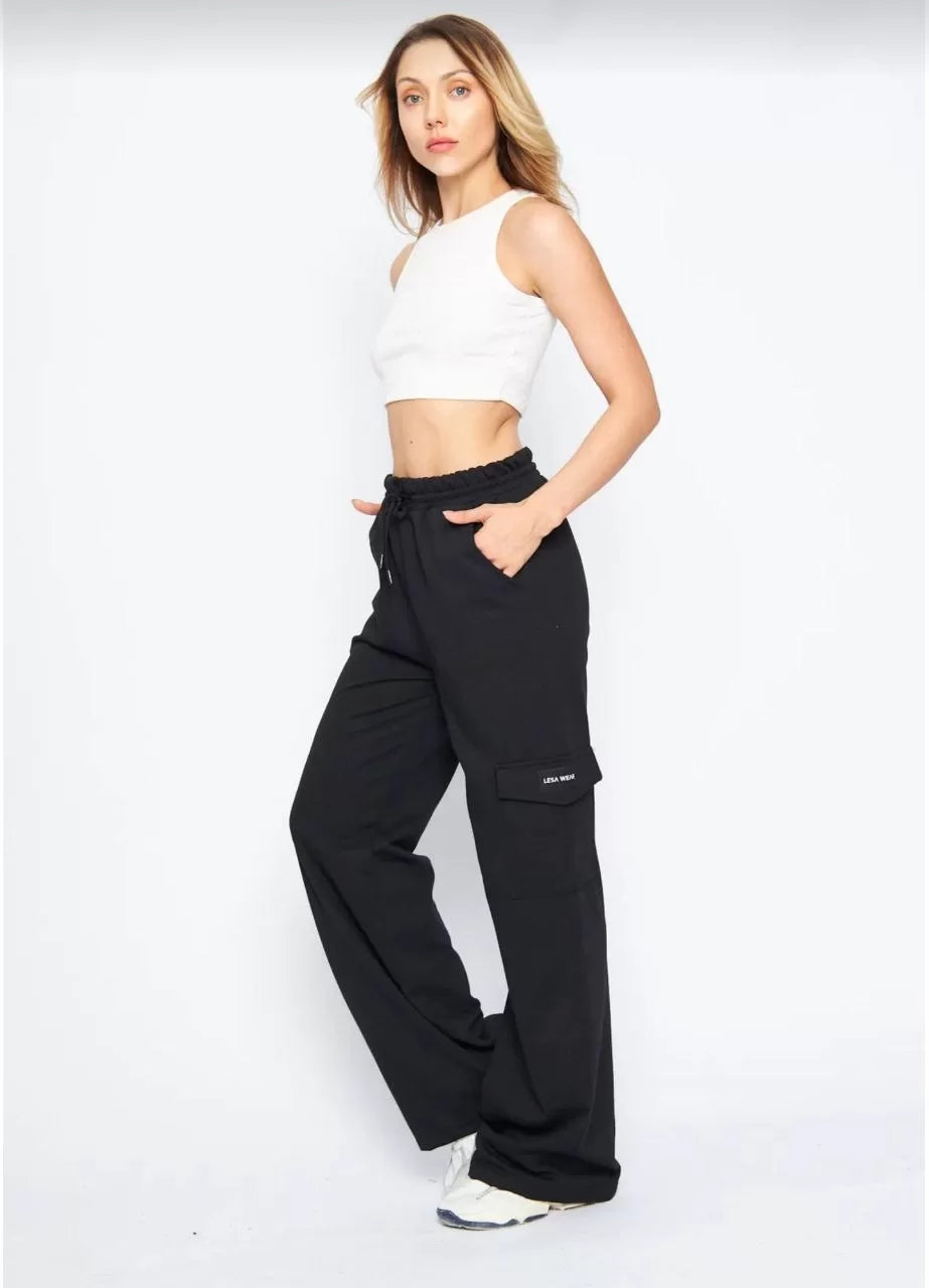 Kargo Cepli Palazzo Oversize Kesim İki iplik Bol Paça Eşofman Altı Pantalon - Varsayılan