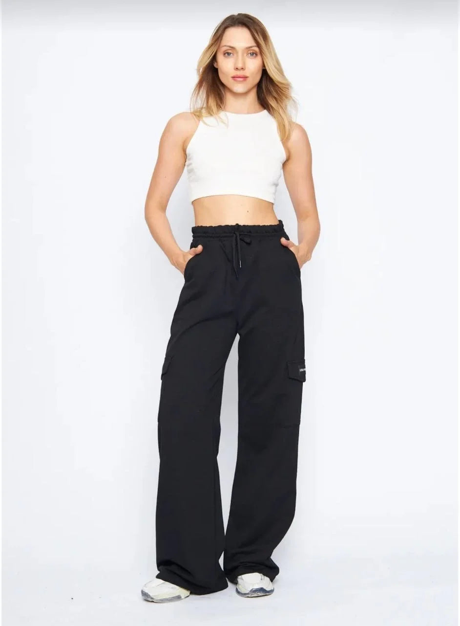 Kargo Cepli Palazzo Oversize Kesim İki iplik Bol Paça Eşofman Altı Pantalon - Varsayılan