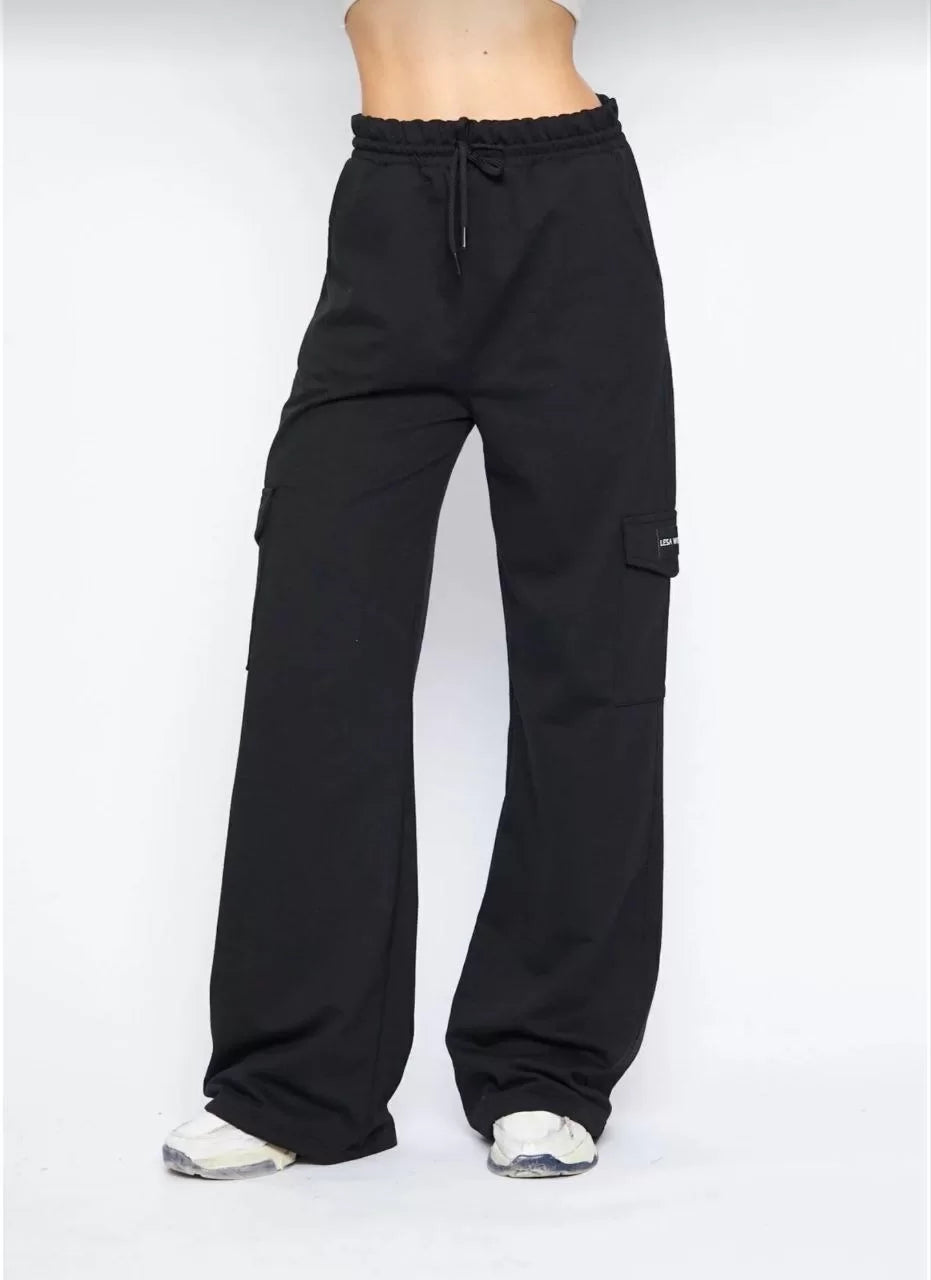 Kargo Cepli Palazzo Oversize Kesim İki iplik Bol Paça Eşofman Altı Pantalon - Varsayılan