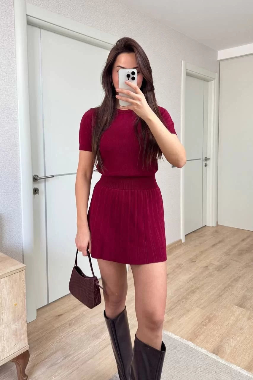 Kısa Kollu Bluz Mini Etekli ikili Takım Triko - Varsayılan