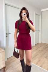 Kısa Kollu Bluz Mini Etekli ikili Takım Triko - Varsayılan