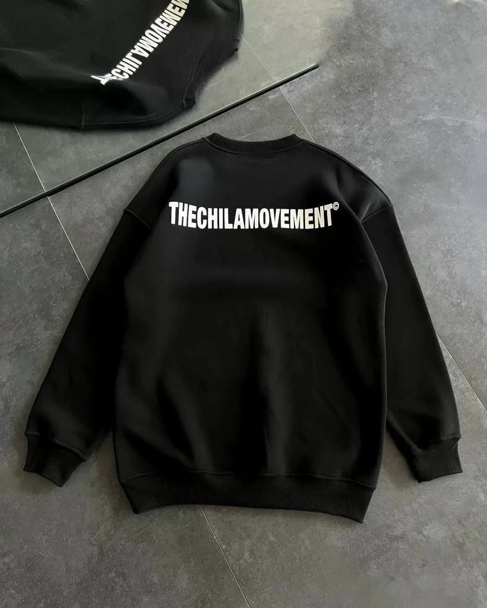 Kışlık Bisiklet Yaka Oversize Baskılı SweatShirt - Varsayılan
