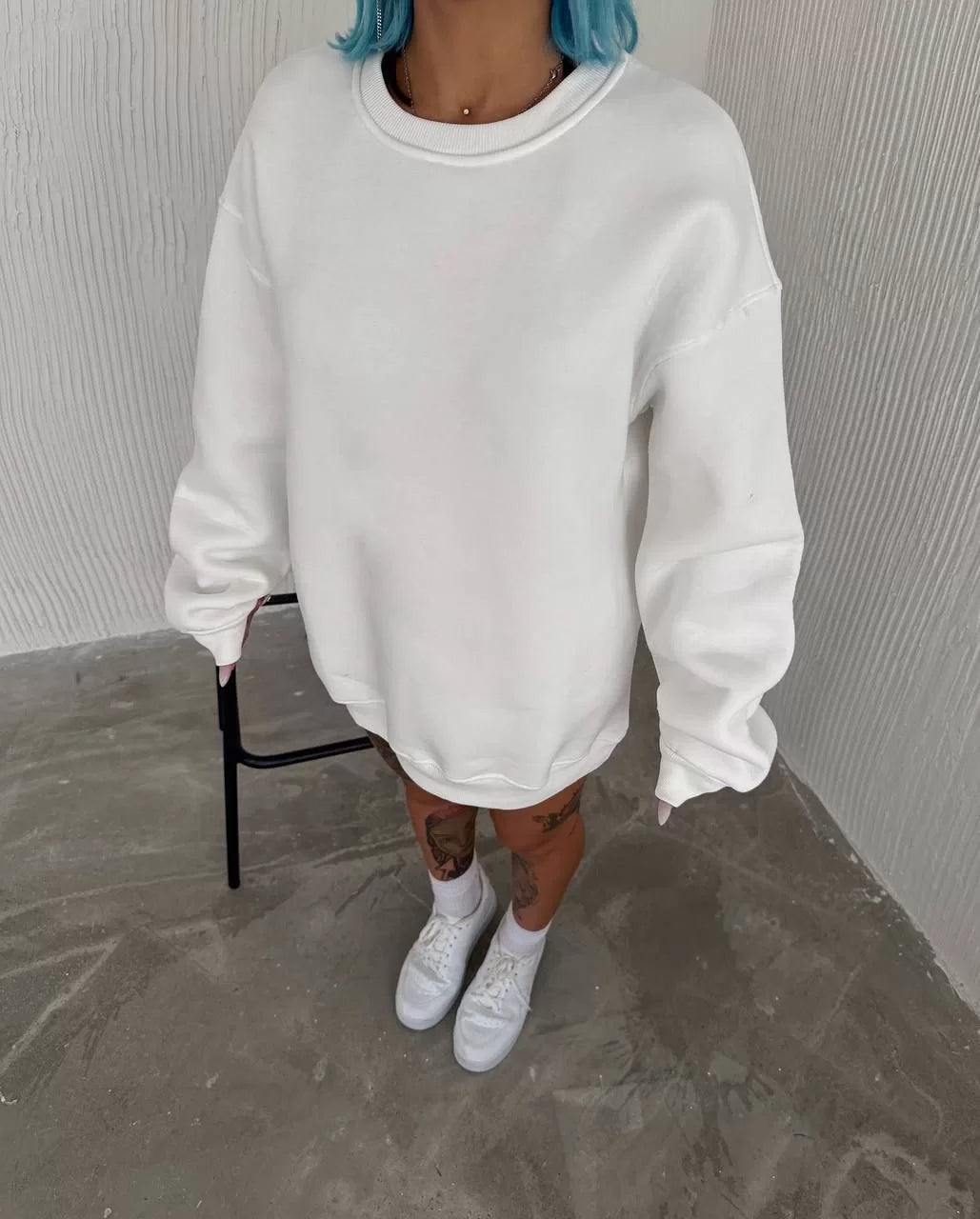 Kışlık Bisiklet Yaka Üç İplik Basic SweatShirt - Varsayılan