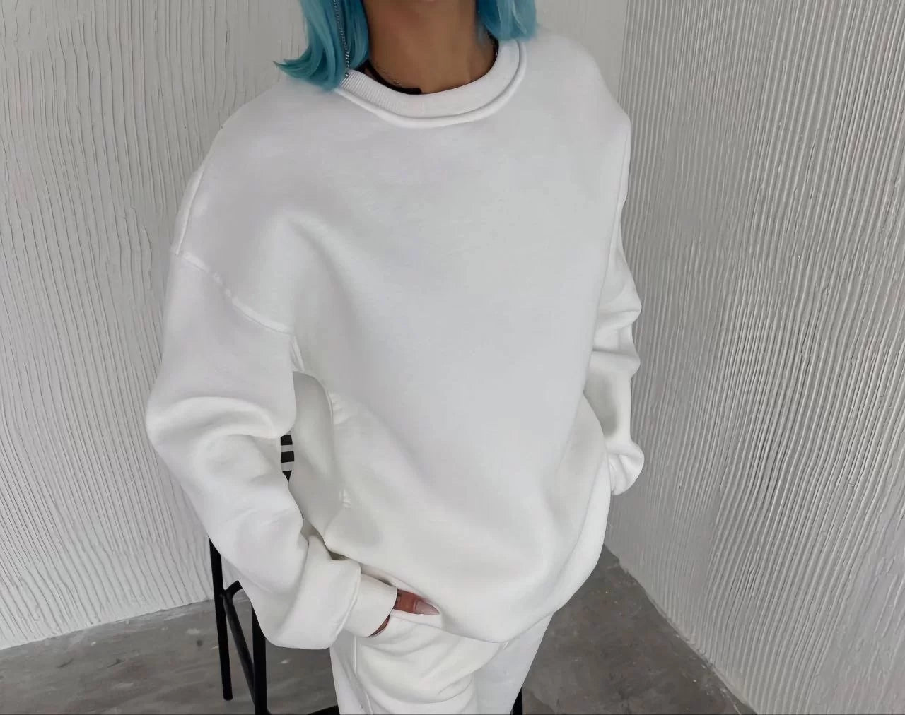 Kışlık Bisiklet Yaka Üç İplik Basic SweatShirt - Varsayılan