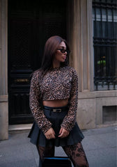 Leopar desenli Uzun Kollu Crop - Varsayılan