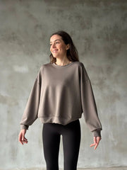 Osy Modal Yumuşak dokulu Kumaş Bisiklet Yaka Oversize Sweatshirt - Varsayılan