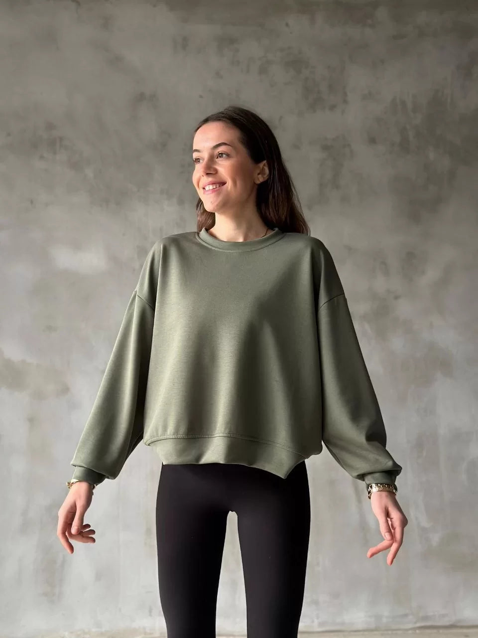 Osy Modal Yumuşak dokulu Kumaş Bisiklet Yaka Oversize Sweatshirt - Varsayılan