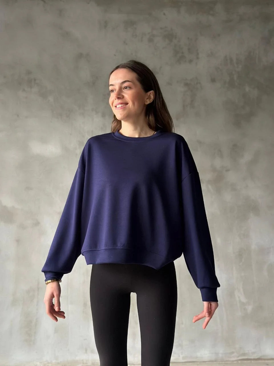 Osy Modal Yumuşak dokulu Kumaş Bisiklet Yaka Oversize Sweatshirt - Varsayılan