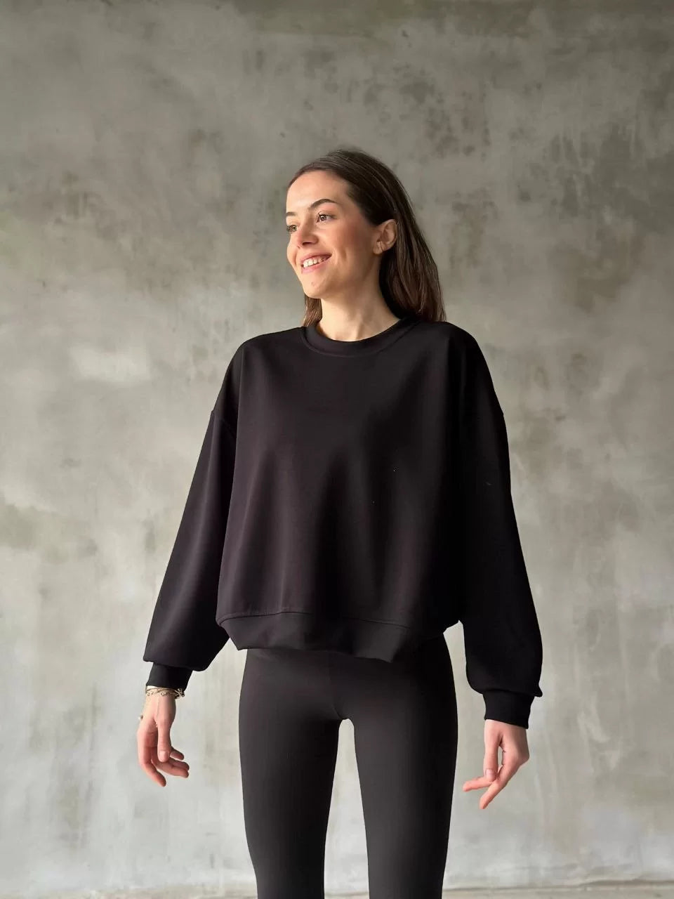 Osy Modal Yumuşak dokulu Kumaş Bisiklet Yaka Oversize Sweatshirt - Varsayılan