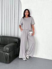 Osy Modal Yumuşak Dokulu Kumaş Bisiklet Yaka T-shirt Bol paça Pantalon ikili Takım - Varsayılan