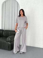 Osy Modal Yumuşak Dokulu Kumaş Bisiklet Yaka T-shirt Bol paça Pantalon ikili Takım - Varsayılan