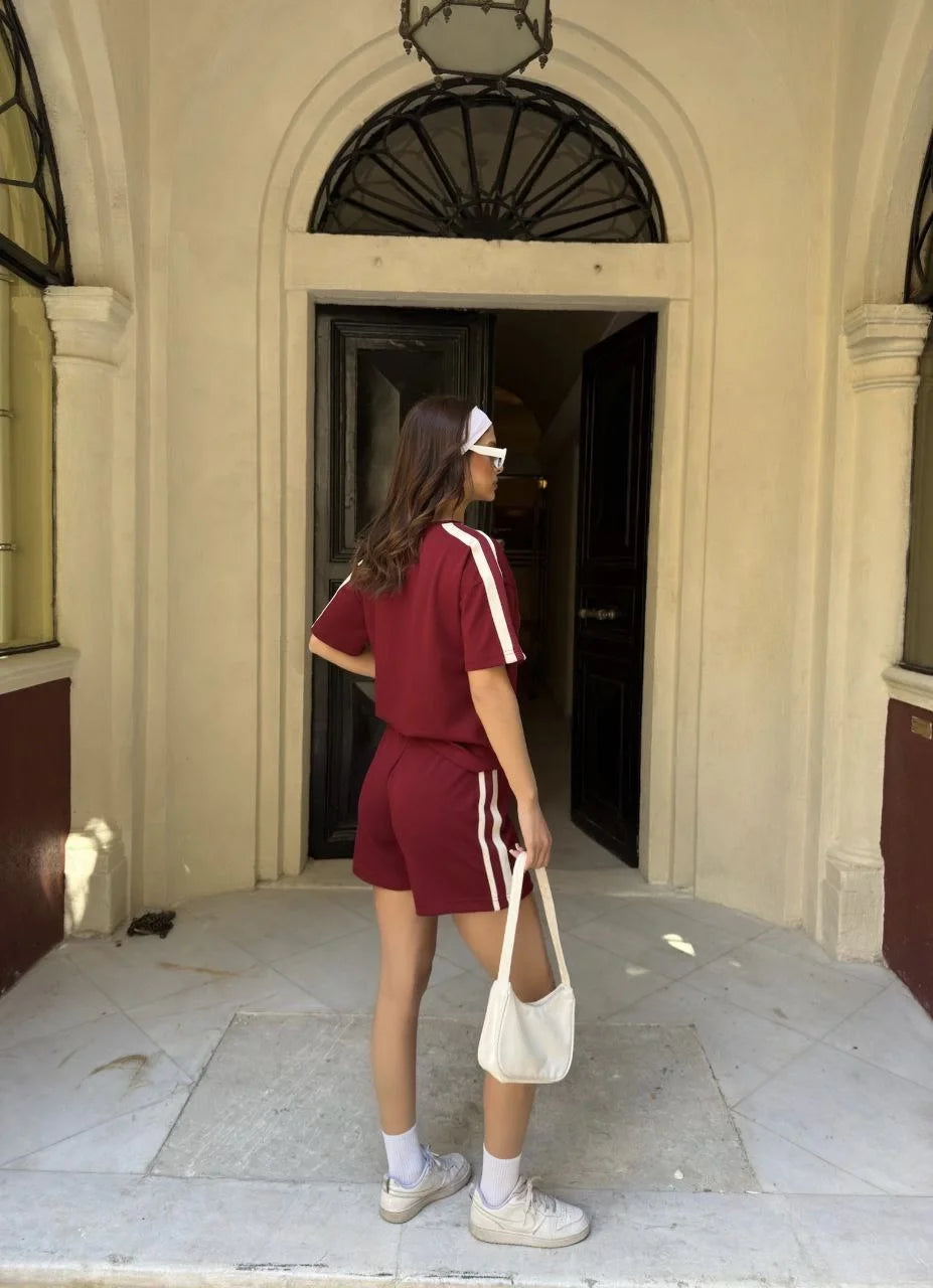 Osy Modal yumuşak dokulu Kumaş Kadın Parçalı Bisiklet Yaka T-shirt Mini Şortlu Etek İkili Takım - Varsayılan