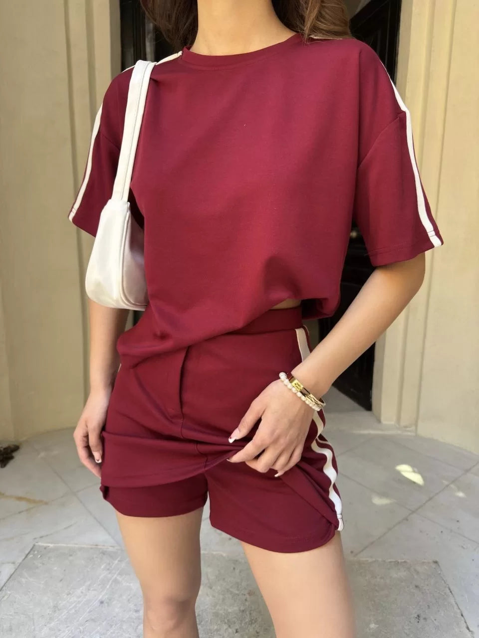 Osy Modal yumuşak dokulu Kumaş Kadın Parçalı Bisiklet Yaka T-shirt Mini Şortlu Etek İkili Takım - Varsayılan