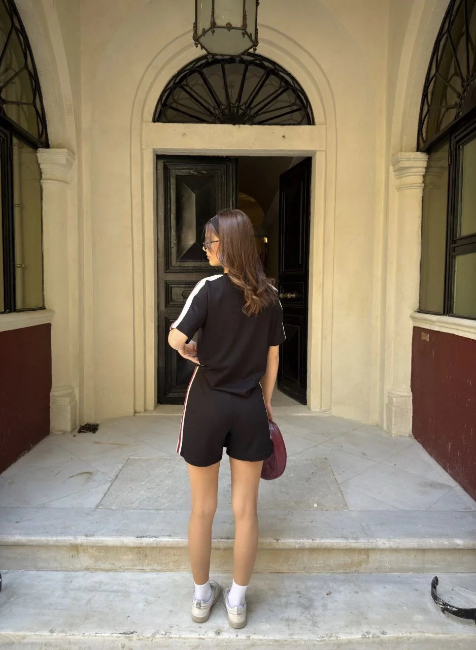 Osy Modal yumuşak dokulu Kumaş Kadın Parçalı Bisiklet Yaka T-shirt Mini Şortlu Etek İkili Takım - Varsayılan