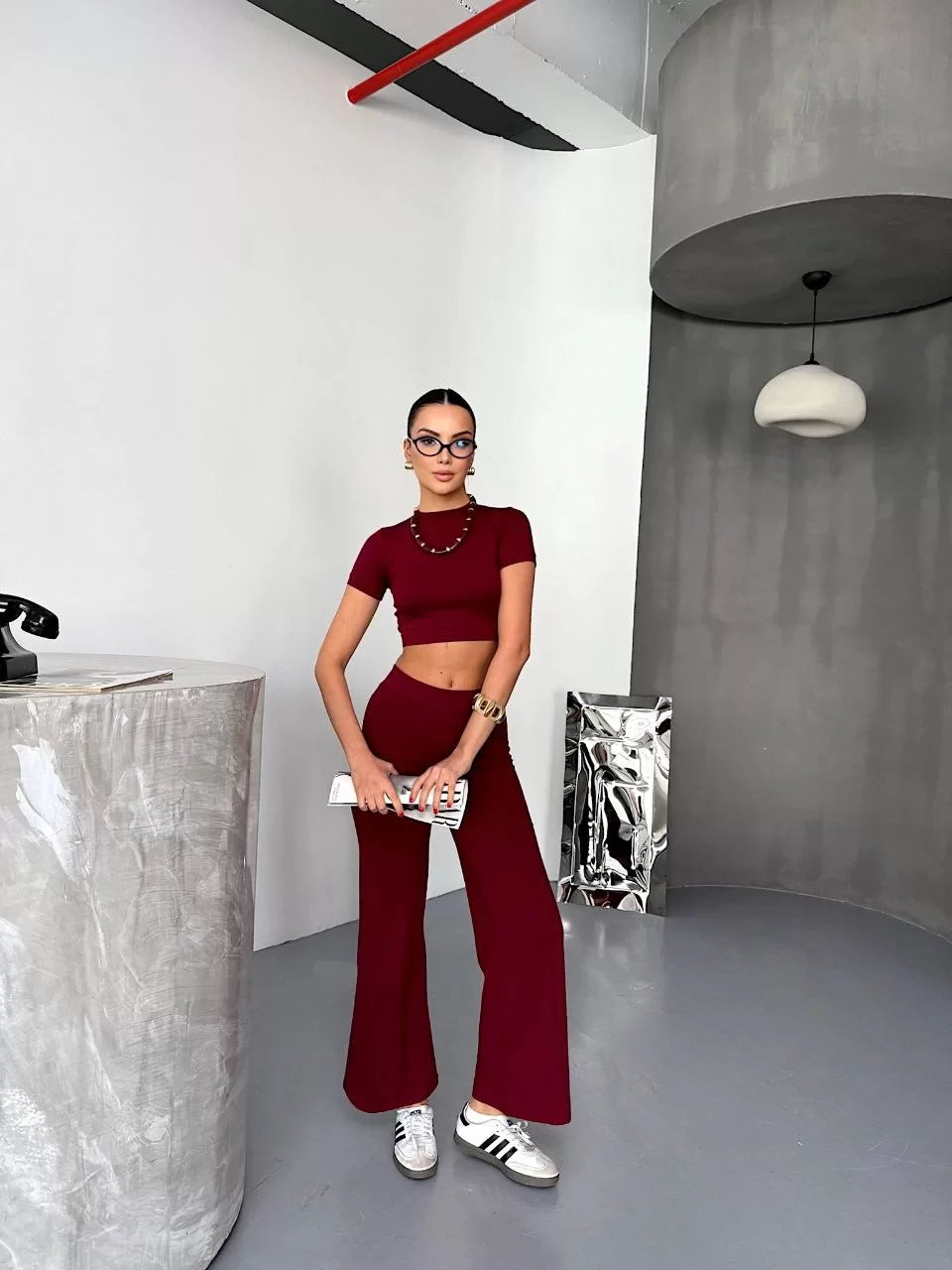 Osy Modal Yumuşak Dokulu Kumaş Kısa Kollu Crop Alt ispanyol Paça Pantalon ikili Takım - Varsayılan