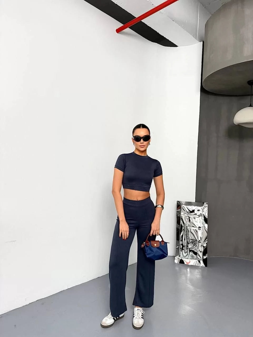 Osy Modal Yumuşak Dokulu Kumaş Kısa Kollu Crop Alt ispanyol Paça Pantalon ikili Takım - Varsayılan