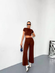 Osy Modal Yumuşak Dokulu Kumaş Kısa Kollu Crop Alt ispanyol Paça Pantalon ikili Takım - Varsayılan