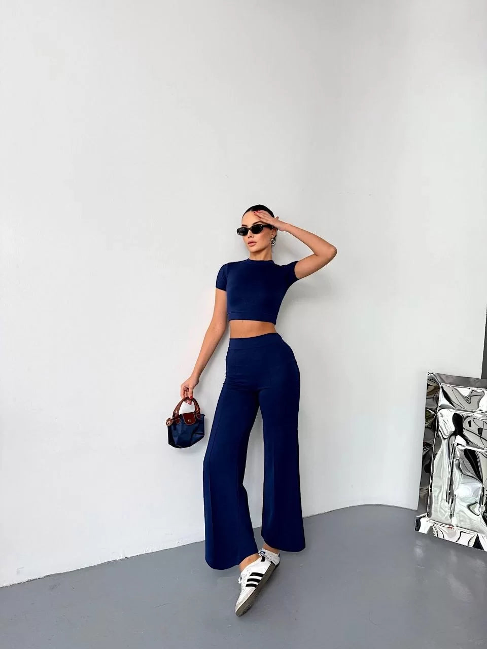 Osy Modal Yumuşak Dokulu Kumaş Kısa Kollu Crop Alt ispanyol Paça Pantalon ikili Takım - Varsayılan