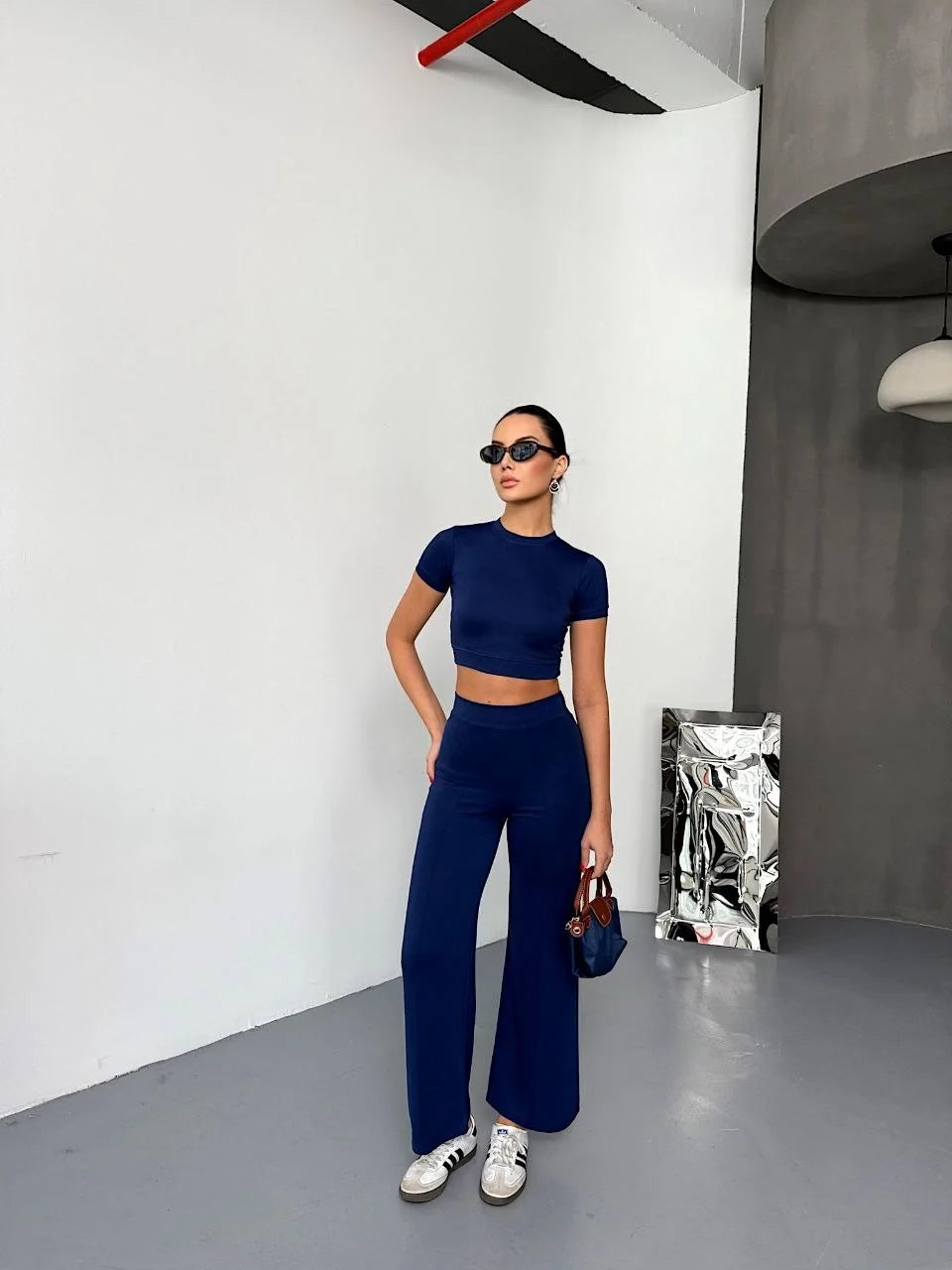 Osy Modal Yumuşak Dokulu Kumaş Kısa Kollu Crop Alt ispanyol Paça Pantalon ikili Takım - Varsayılan
