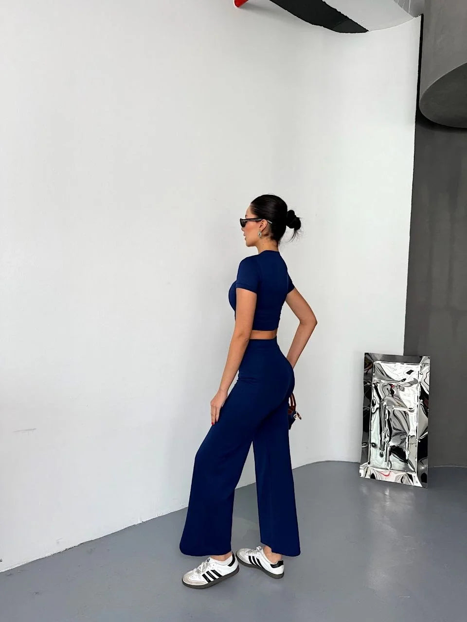 Osy Modal Yumuşak Dokulu Kumaş Kısa Kollu Crop Alt ispanyol Paça Pantalon ikili Takım - Varsayılan
