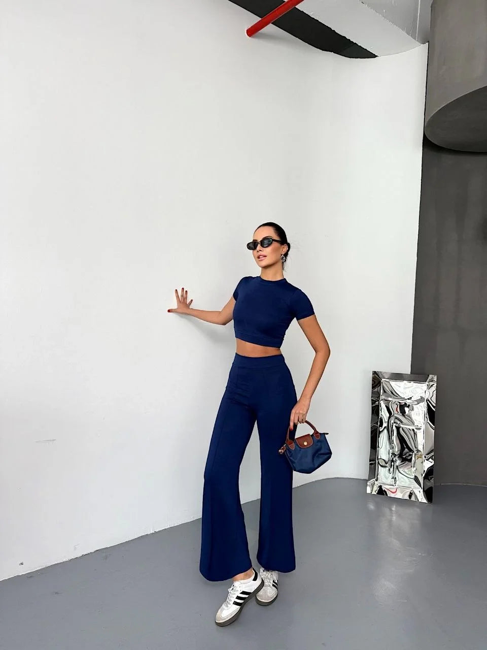 Osy Modal Yumuşak Dokulu Kumaş Kısa Kollu Crop Alt ispanyol Paça Pantalon ikili Takım - Varsayılan