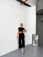 Osy Modal Yumuşak Dokulu Kumaş Kısa Kollu Crop Alt ispanyol Paça Pantalon ikili Takım - Varsayılan