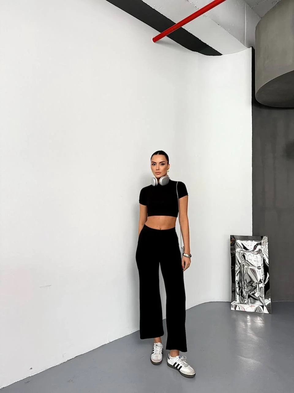 Osy Modal Yumuşak Dokulu Kumaş Kısa Kollu Crop Alt ispanyol Paça Pantalon ikili Takım - Varsayılan