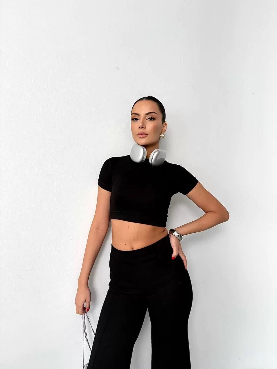 Osy Modal Yumuşak Dokulu Kumaş Kısa Kollu Crop Alt ispanyol Paça Pantalon ikili Takım - Varsayılan