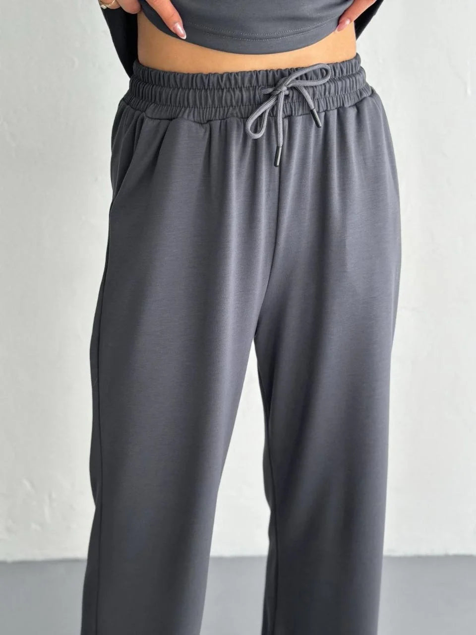 Osy Modal Yumuşak Dokulu Kumaş Kısa Kollu Yakalı T-shirt Pantalon ikili Takım- Siyah - Varsayılan