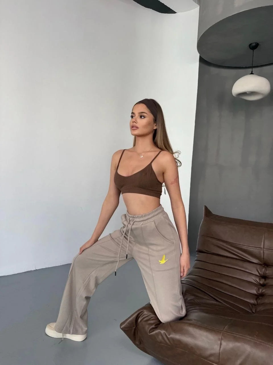 Osy Modal Yumuşak Dokulu Kumaş Nakış işlemeli Rahat Bol Paça Eşofman Pantalon - Varsayılan