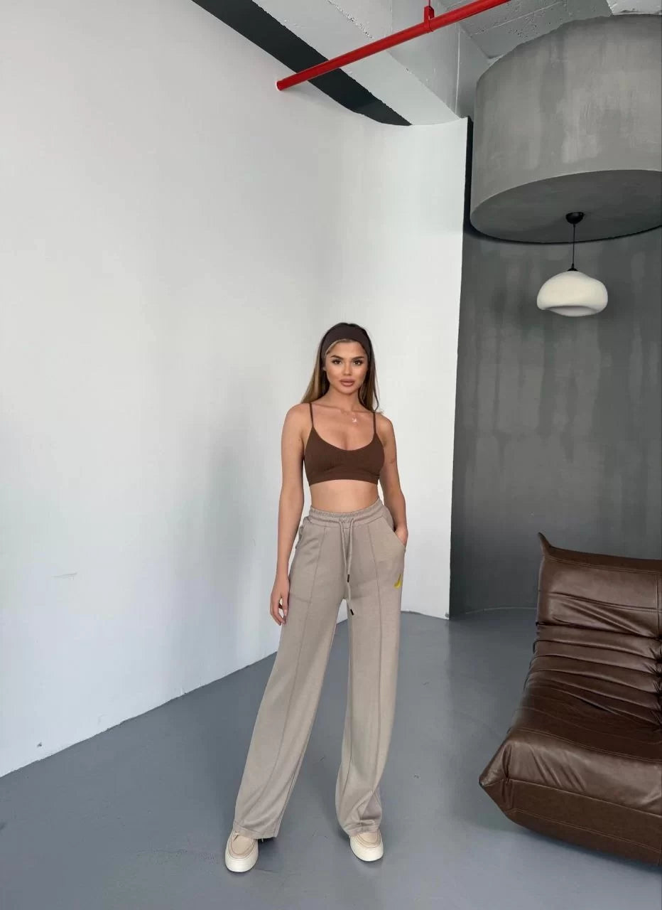 Osy Modal Yumuşak Dokulu Kumaş Nakış işlemeli Rahat Bol Paça Eşofman Pantalon - Varsayılan