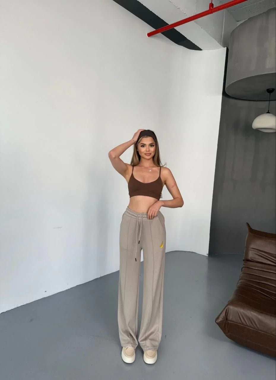 Osy Modal Yumuşak Dokulu Kumaş Nakış işlemeli Rahat Bol Paça Eşofman Pantalon - Varsayılan