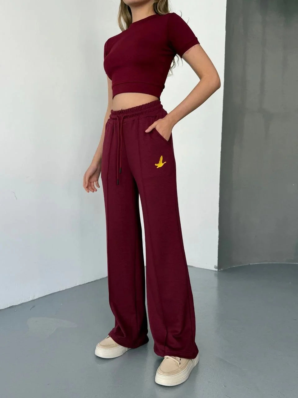 Osy Modal Yumuşak Dokulu Kumaş Nakış işlemeli Rahat Bol Paça Eşofman Pantalon - Varsayılan