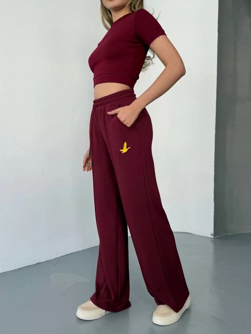 Osy Modal Yumuşak Dokulu Kumaş Nakış işlemeli Rahat Bol Paça Eşofman Pantalon - Varsayılan