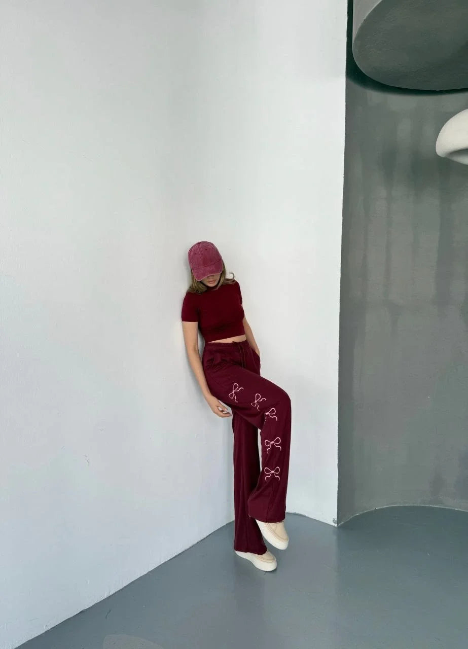 Osy Modal Yumuşak Dokulu Kumaş Nakış işlemeli Rahat Bol Paça Eşofman Pantalon - Varsayılan