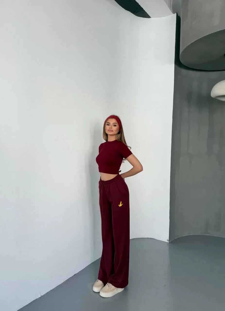 Osy Modal Yumuşak Dokulu Kumaş Nakış işlemeli Rahat Bol Paça Eşofman Pantalon - Varsayılan