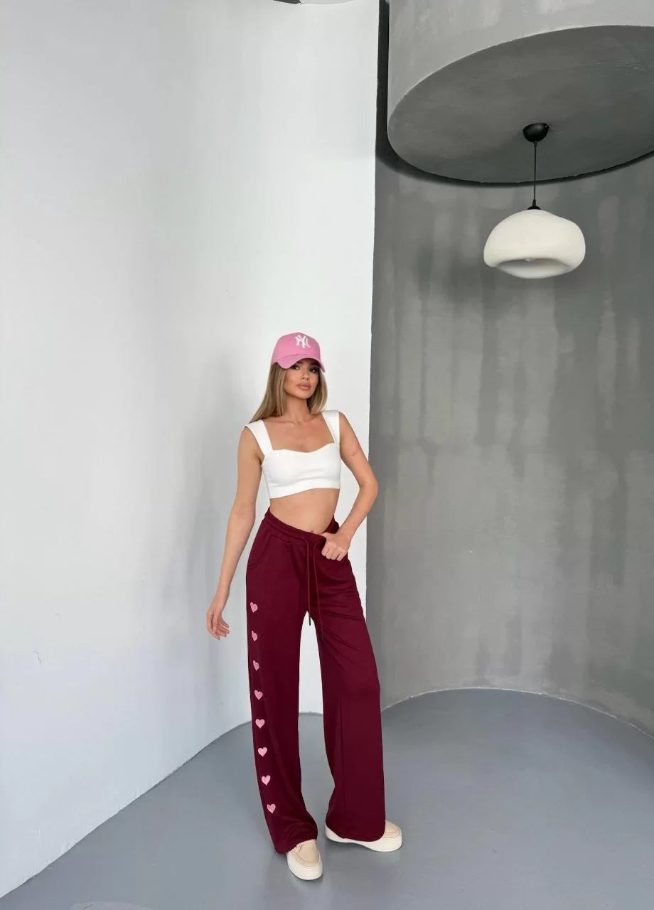 Osy Modal Yumuşak Dokulu Kumaş Nakış işlemeli Rahat Bol Paça Eşofman Pantalon - Varsayılan