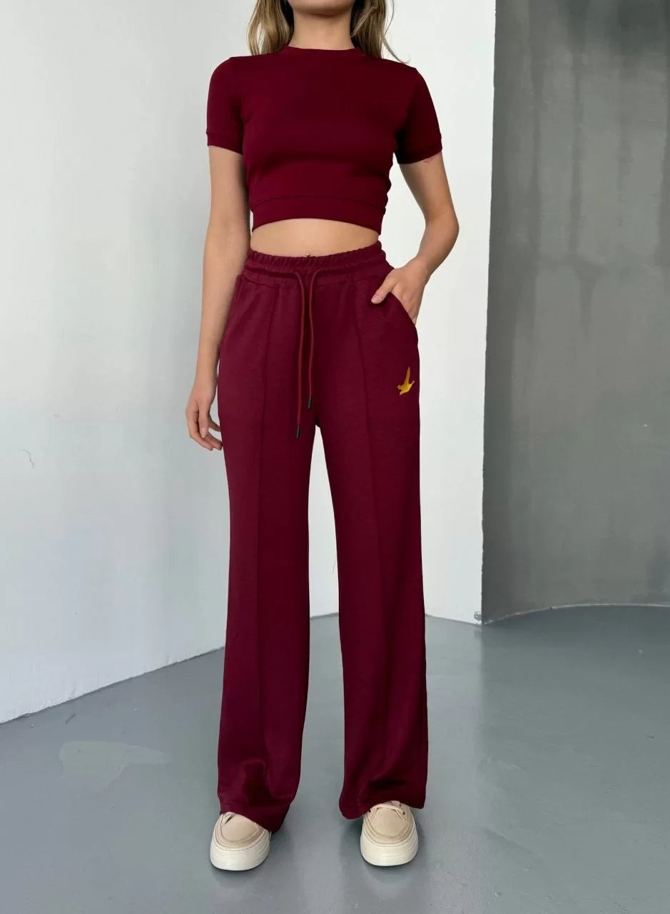 Osy Modal Yumuşak Dokulu Kumaş Nakış işlemeli Rahat Bol Paça Eşofman Pantalon - Varsayılan