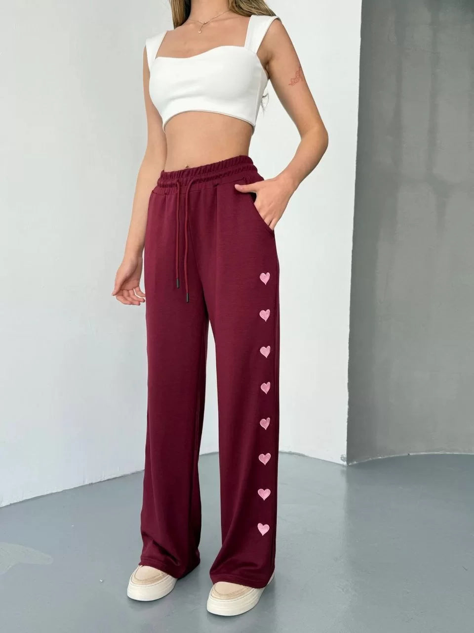 Osy Modal Yumuşak Dokulu Kumaş Nakış işlemeli Rahat Bol Paça Eşofman Pantalon - Varsayılan