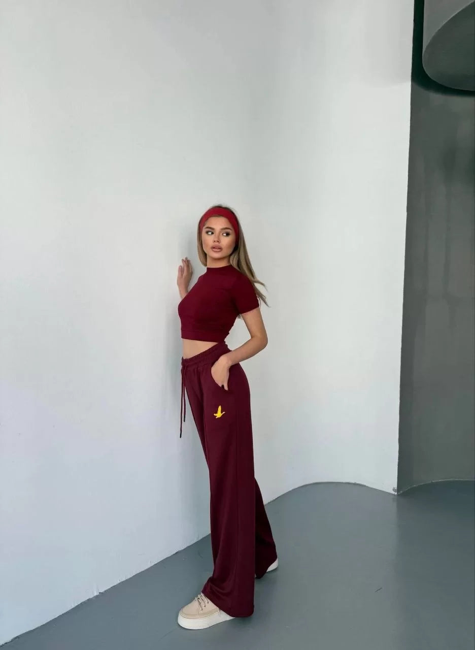 Osy Modal Yumuşak Dokulu Kumaş Nakış işlemeli Rahat Bol Paça Eşofman Pantalon - Varsayılan
