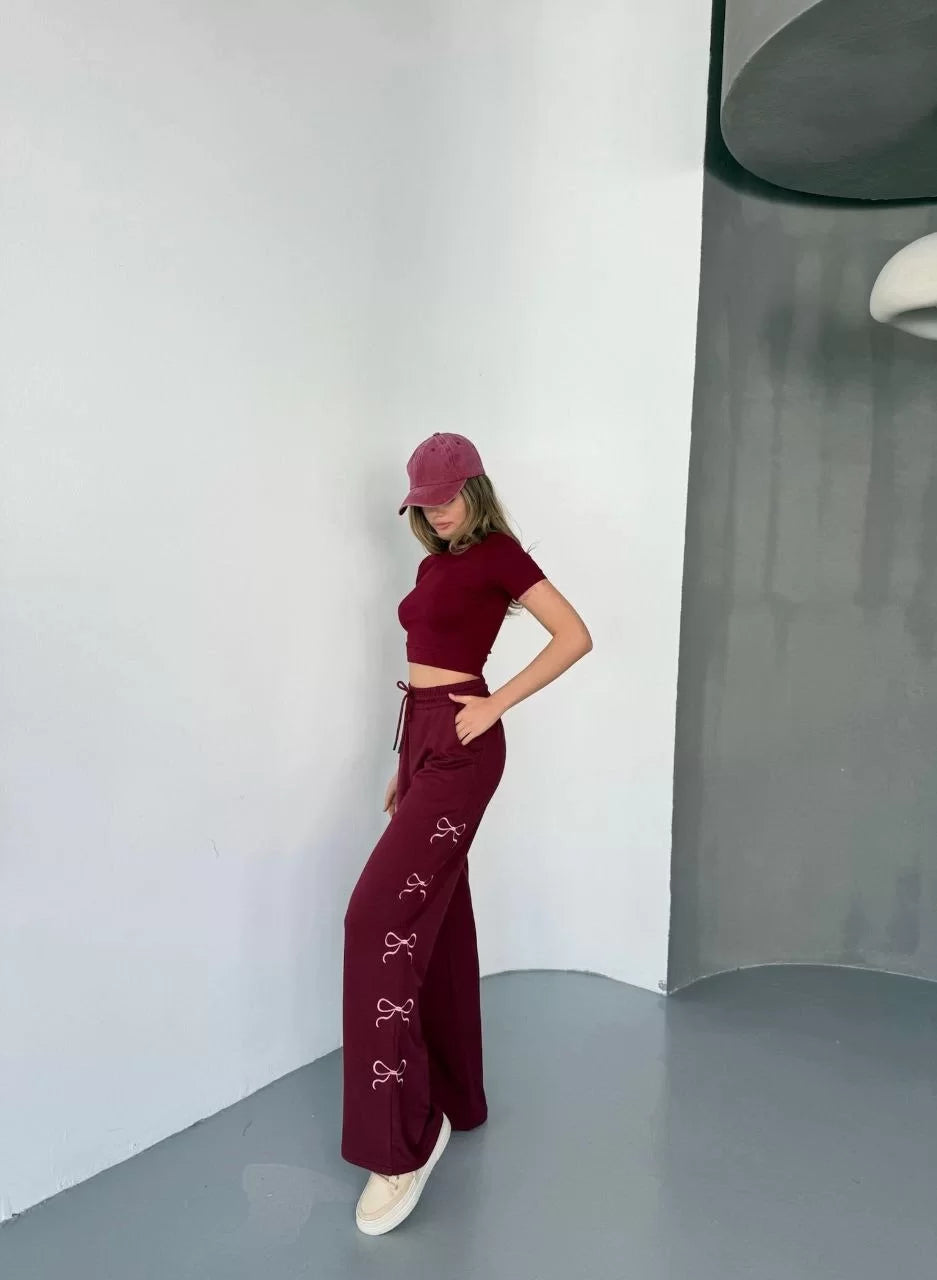 Osy Modal Yumuşak Dokulu Kumaş Nakış işlemeli Rahat Bol Paça Eşofman Pantalon - Varsayılan
