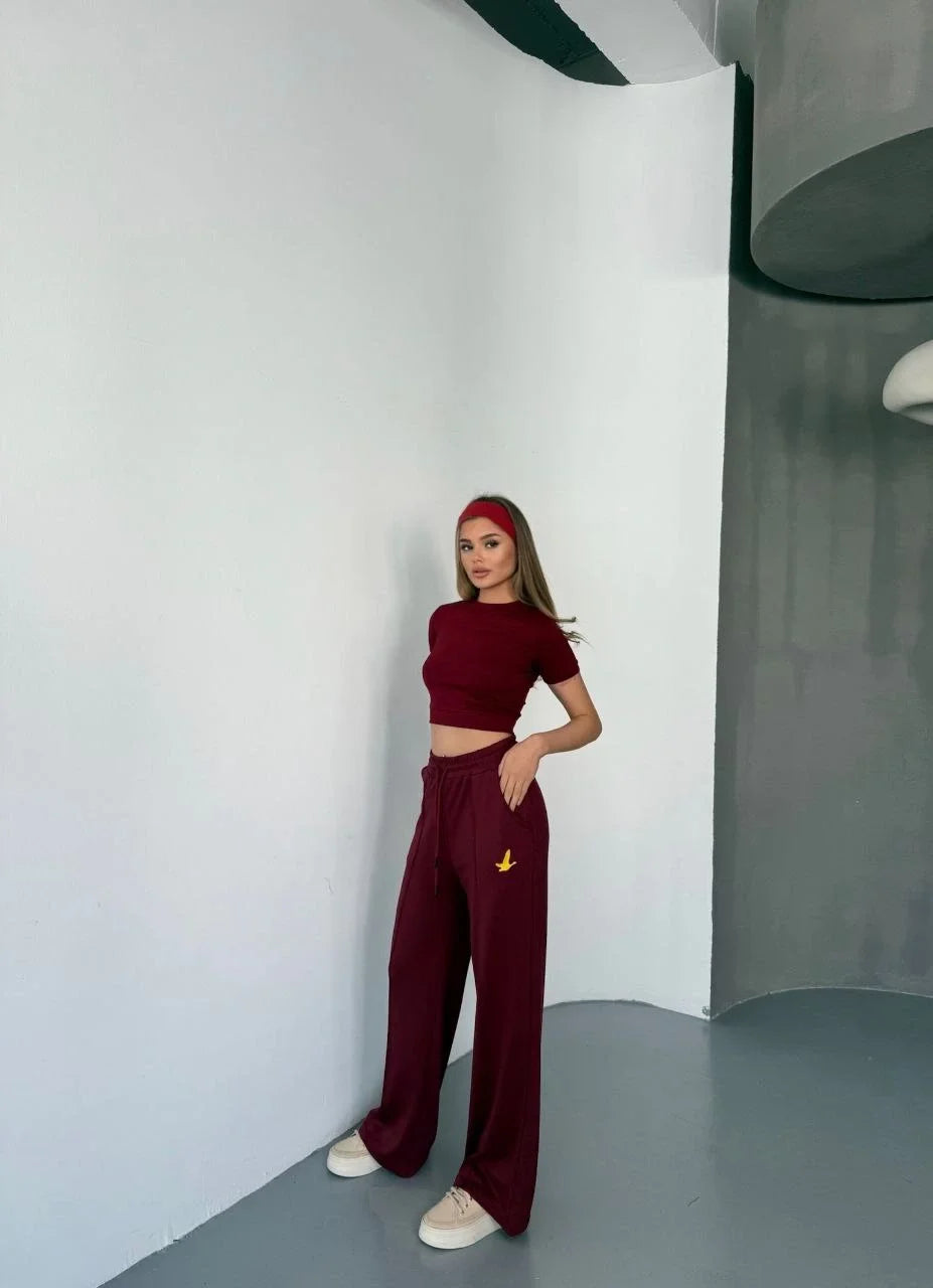 Osy Modal Yumuşak Dokulu Kumaş Nakış işlemeli Rahat Bol Paça Eşofman Pantalon - Varsayılan