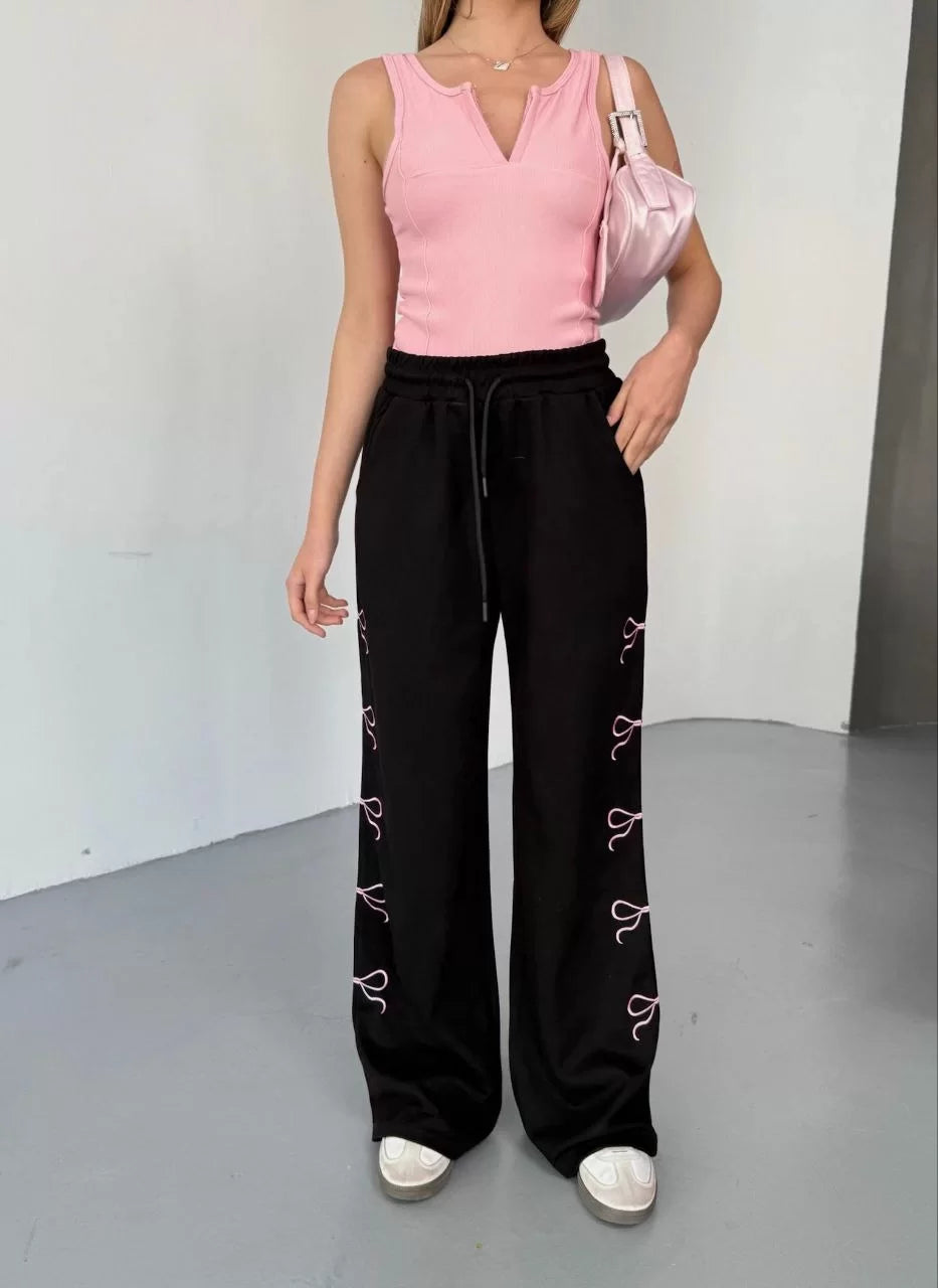 Osy Modal Yumuşak Dokulu Kumaş Nakış işlemeli Rahat Bol Paça Eşofman Pantalon - Varsayılan