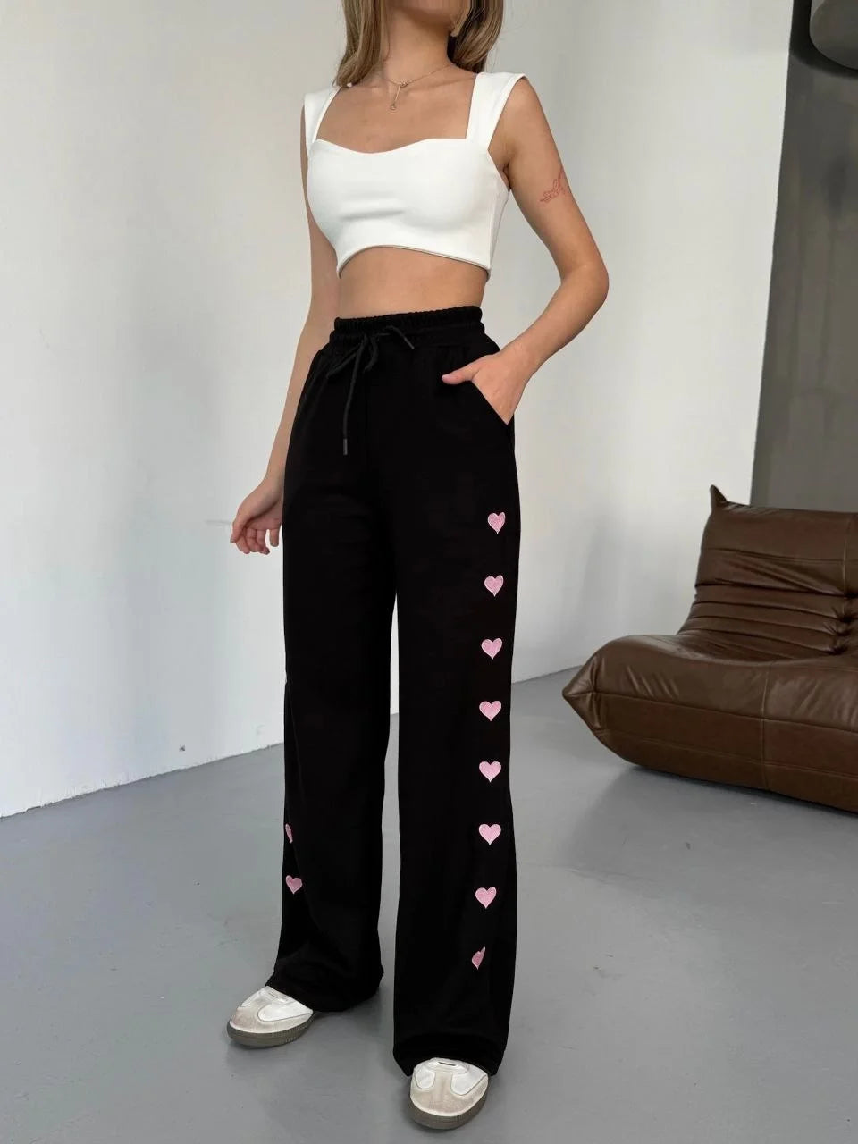 Osy Modal Yumuşak Dokulu Kumaş Nakış işlemeli Rahat Bol Paça Eşofman Pantalon - Varsayılan