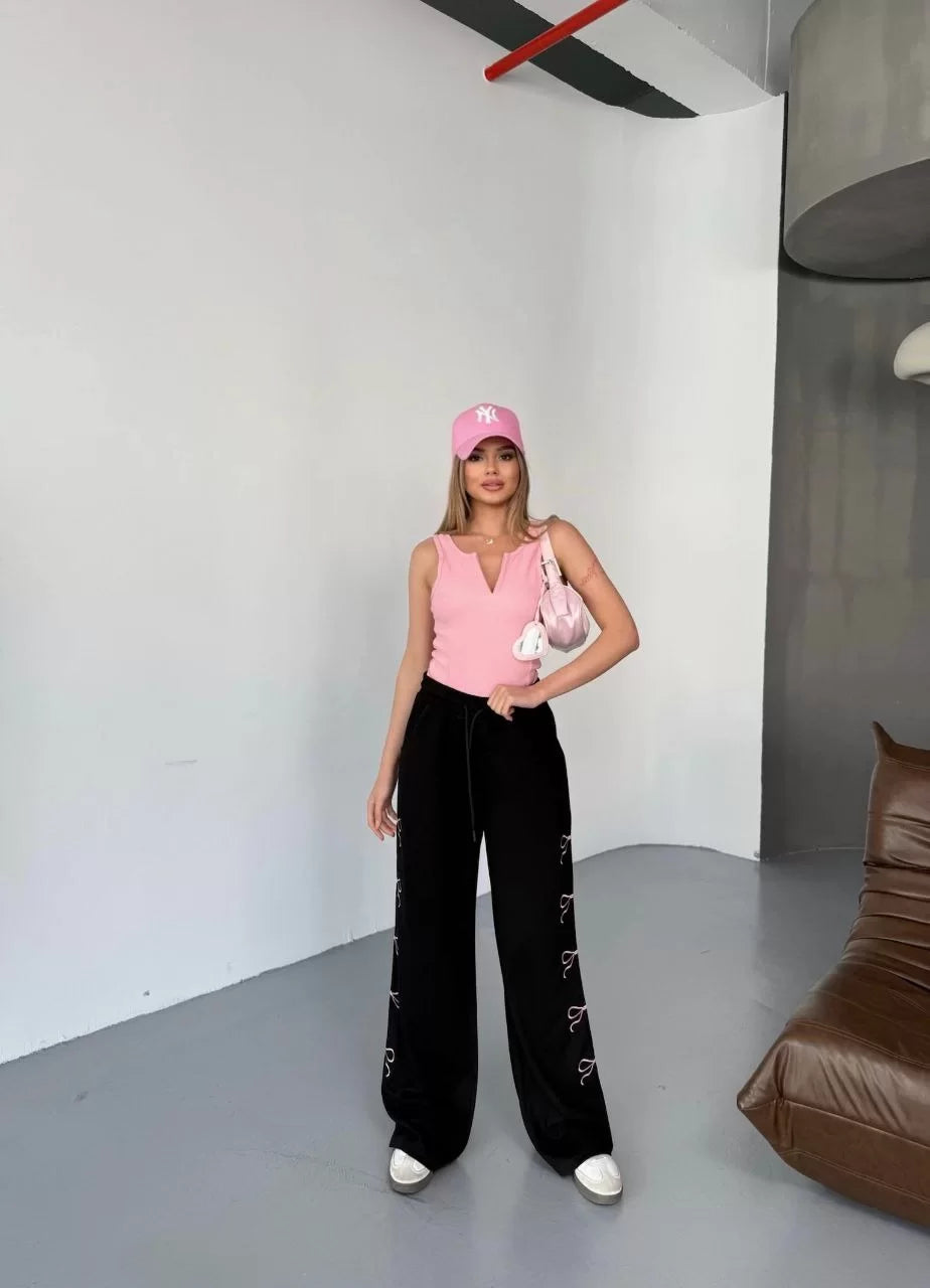 Osy Modal Yumuşak Dokulu Kumaş Nakış işlemeli Rahat Bol Paça Eşofman Pantalon - Varsayılan